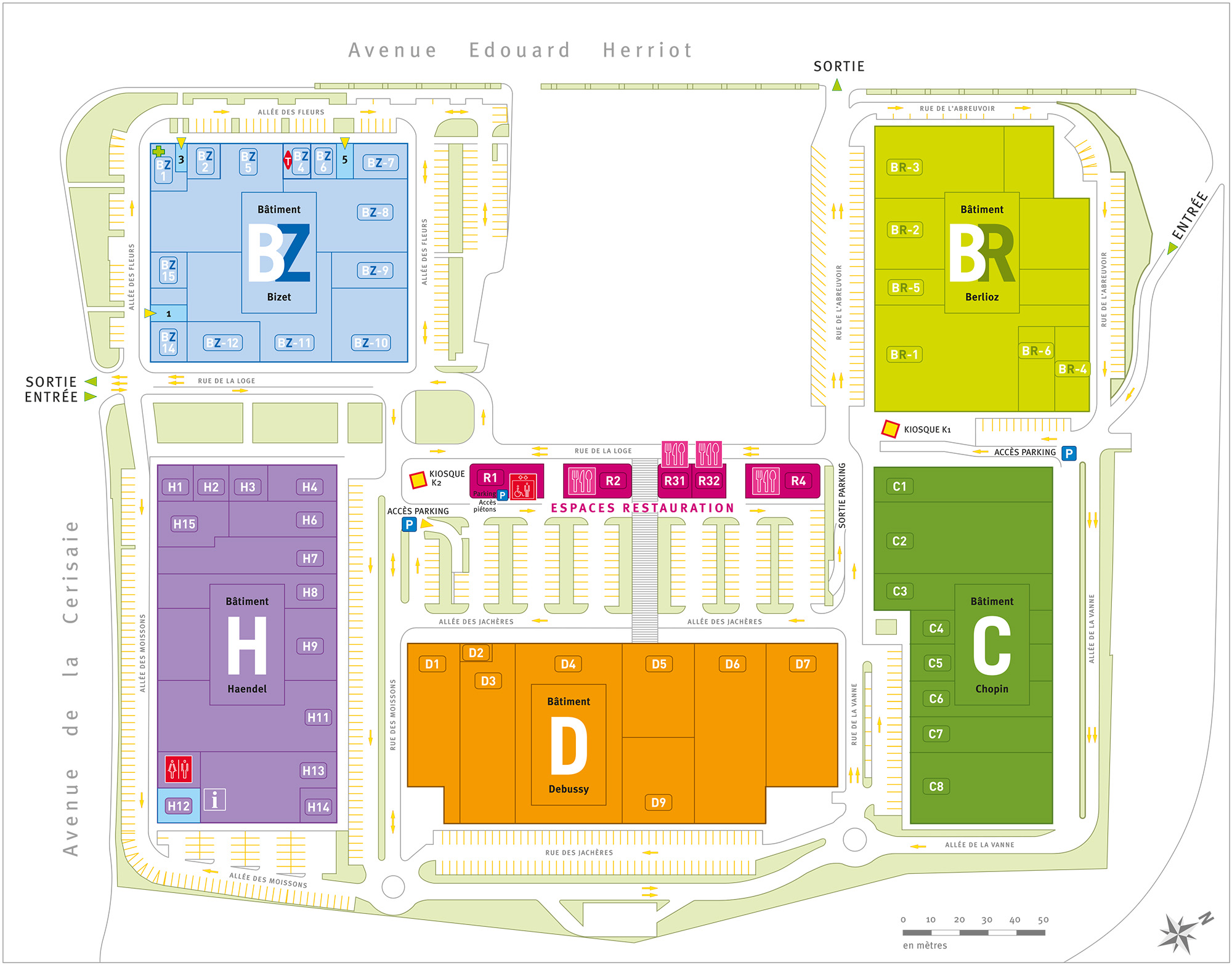 Plan du centre commercial avec les références des boutiques